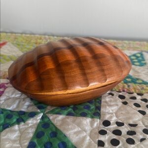 Vintage Handcrafted Wood Clamshell Trinket Box